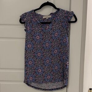LOFT Blue and Pink Floral Blouse
